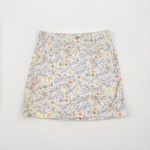 LOFT Blue And Yellow FLORAL DENIM COTTON Spandex STRAIGHT SKIRT SIZE 8